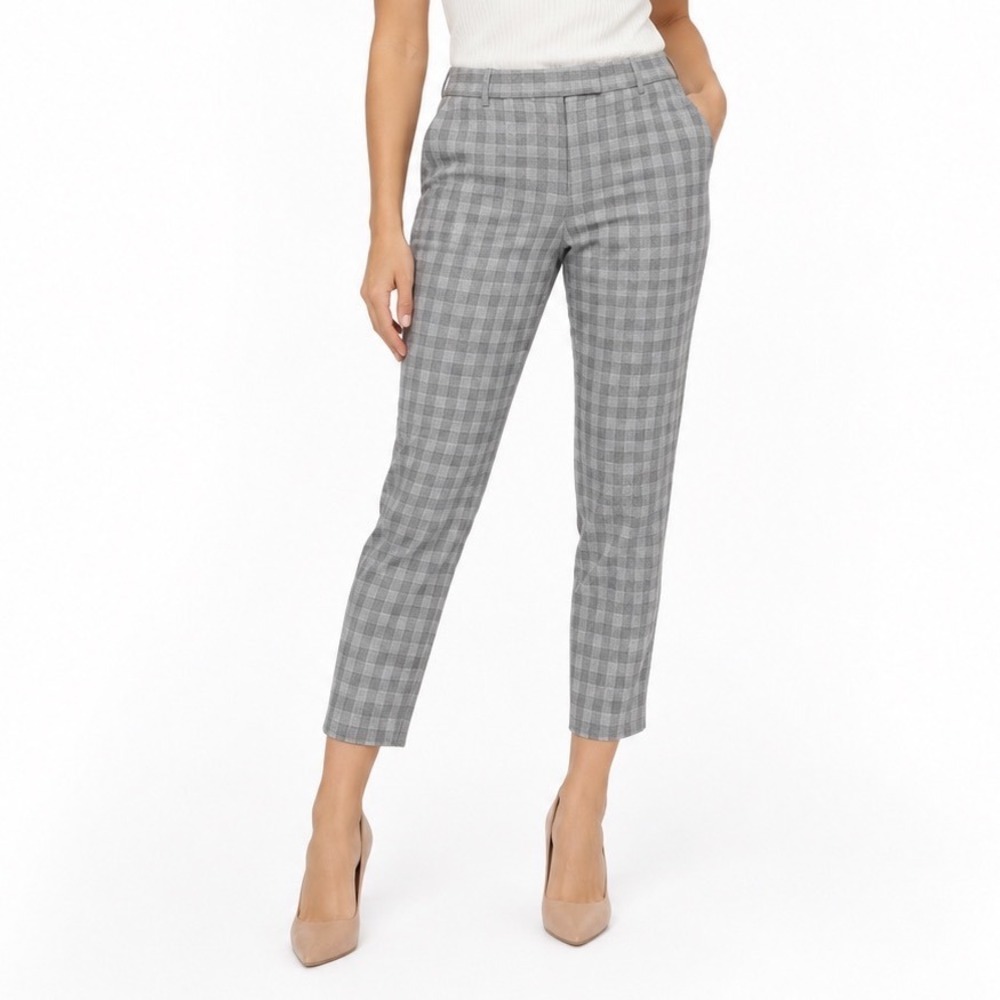 Theory Grey Glen Plaid Pull On Cropped Slim Fit Pants Size 8
